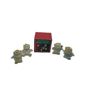 Vintage Christmas Around the World Set of 4 Angel Bear Ornaments With Box